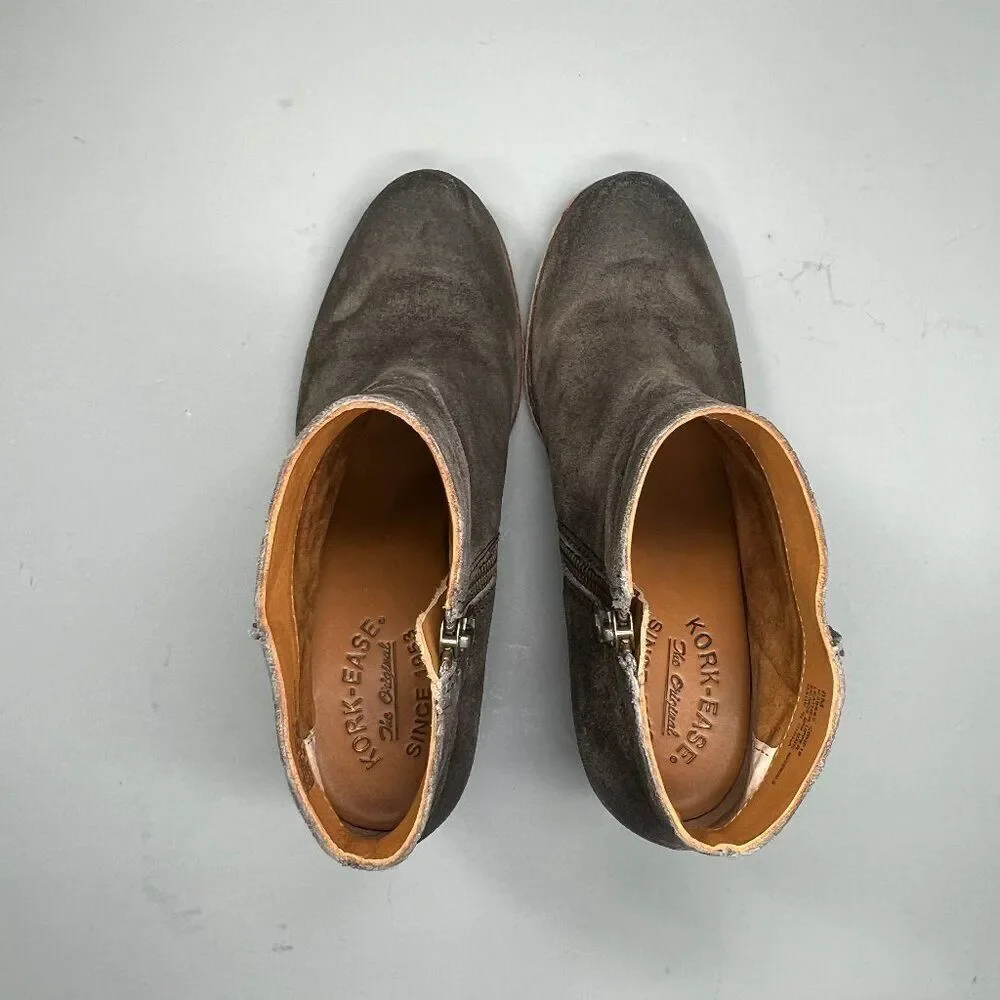 Kork-Ease Natalya Ankle Booties Women's 8 Taupe Suede Leather Wedge Ankle‎ Boots